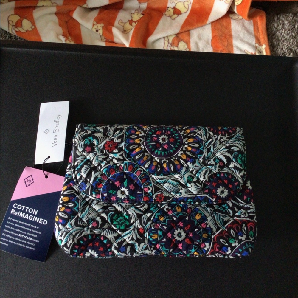 Vera Bradley Blue and Green Wristlet with Floral Geometric Pattern
